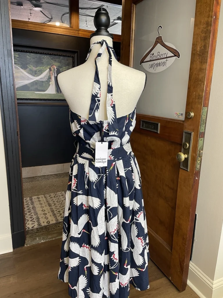 Ann Navy Crane Pocketed Dress