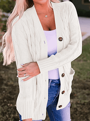 Women’s Fall Cable Knit Button-Down Cardigan – Long Sleeve Open Front Sweater