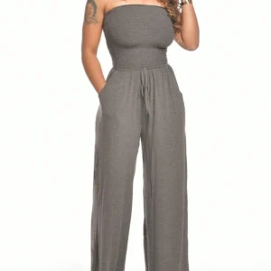 Strapless Elastic Waist Casual Jumpsuit