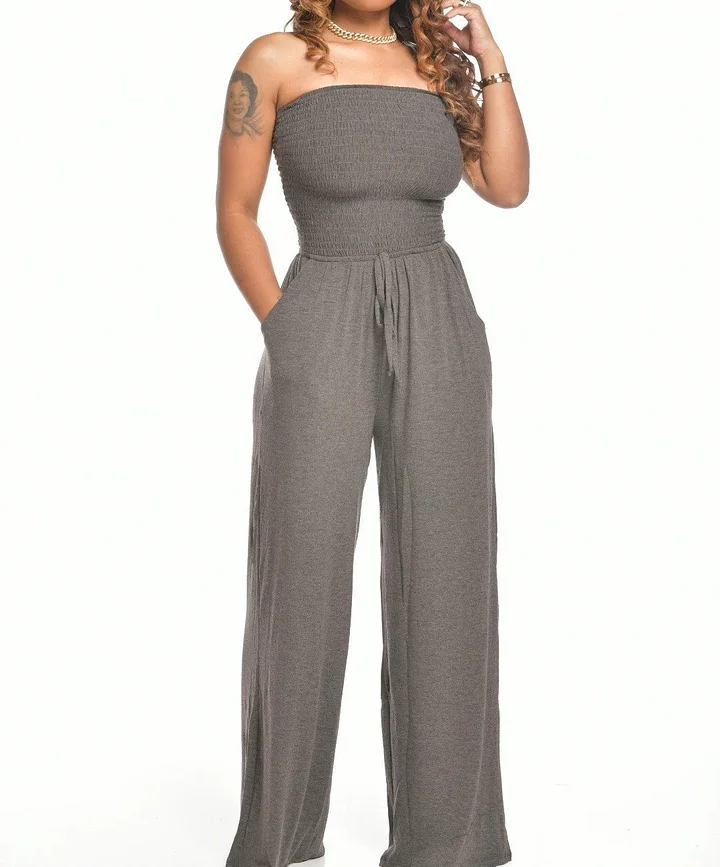Strapless Elastic Waist Casual Jumpsuit