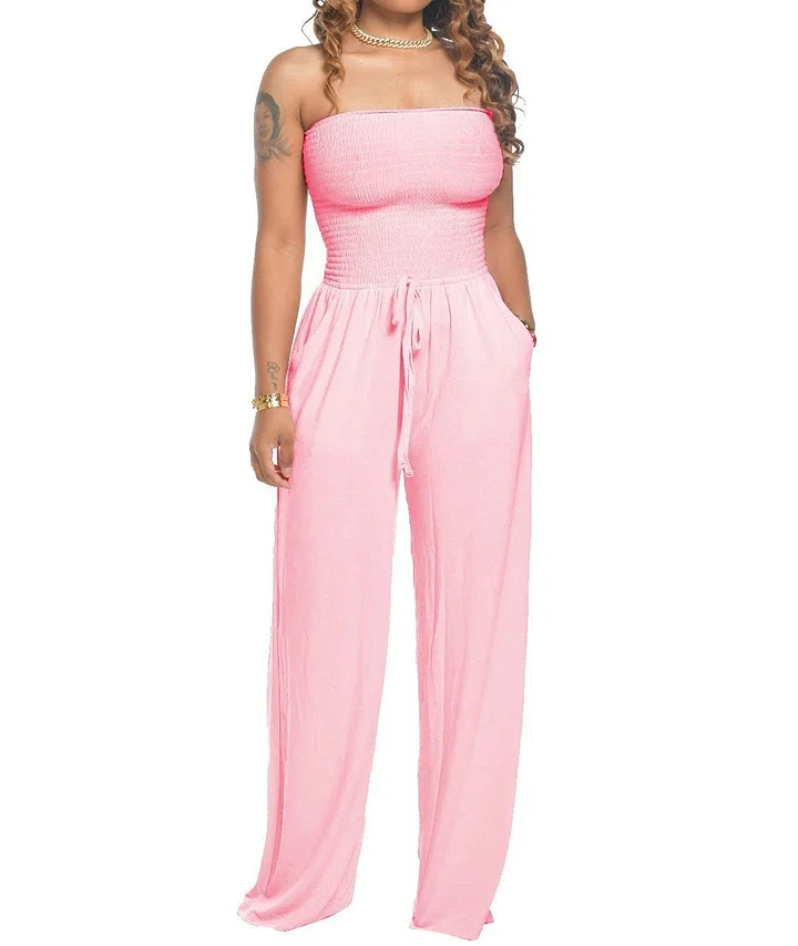 Strapless Elastic Waist Casual Jumpsuit - Image 4