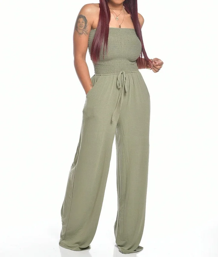 Strapless Elastic Waist Casual Jumpsuit - Image 9