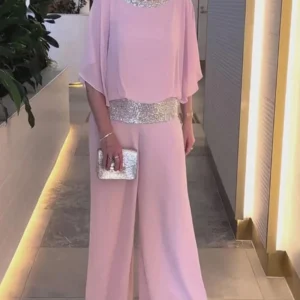 Sequined Colorblock Elegant Two-Piece Set