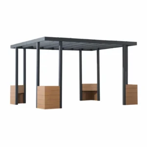 Sunjoy Marbella 10 x 12 ft. Outdoor Patio Black Steel Frame Pergola with Planters