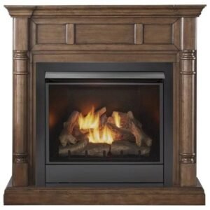 Duluth Forge Full Size Dual Fuel Ventless Gas Fireplace With Mantel – 32,000 BTU, Remote Control, Walnut Finish – Model# FDI32R-M-WN