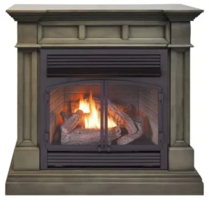 Duluth Forge Dual Fuel Ventless Gas Fireplace With Mantel – 32,000 BTU, T-Stat Control, Slate Gray Finish