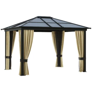 Outsunny 12′ x 10′ Aluminum Patio Gazebo Canopy w/ Polycarbonate Hardtop Roof